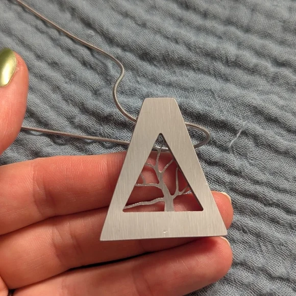 JR FRANCO | Brushed Aluminum Triangle Tree Pendant Necklace - Picture 6 of 7